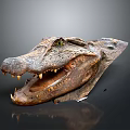 Detailed Fossilized Crocodile Skull With Open Mouth And Sharp Teeth