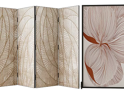 Modern Folding Room Divider Screen With Leaf Flower Art Patterns 3d model