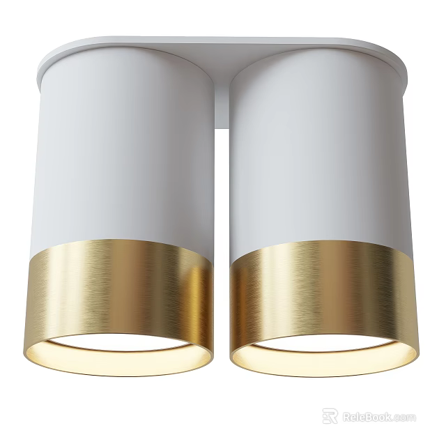 Modern LED Downlights With White Body And Gold Accent Rings Illuminated Design 3d model 