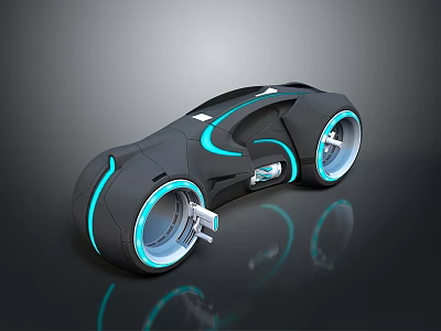 Futuristic Black Motorcycle with Blue Accent Lights Large Wheels and Sleek Aerodynamic Design 3d model