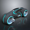 Futuristic Black Motorcycle with Blue Accent Lights Large Wheels and Sleek Aerodynamic Design