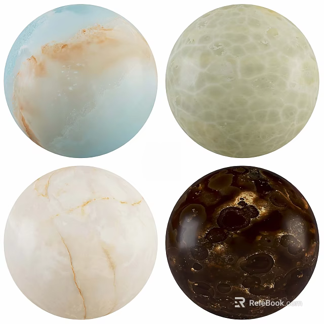 Four Colorful Decorative Marble Balls With Unique Textures And Patterns 3d model 