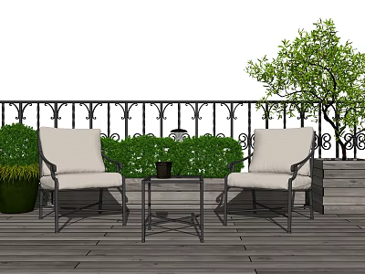 Modern Outdoor Table and Chair Outdoor Terrace Outdoor Chair Plant Potted Shrub Combination 3d model