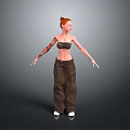3D Female Character Model With Red Hair Crop Top Tattoos Cargo Pants And White Shoes