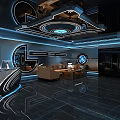 Modern Futuristic Bar Interior With Blue Neon Lights Sleek Counter And Comfortable Seating Area