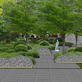 Japanese Garden Landscape with Fire Pit Seating Area Stone Lanterns and Cherry Blossom Trees