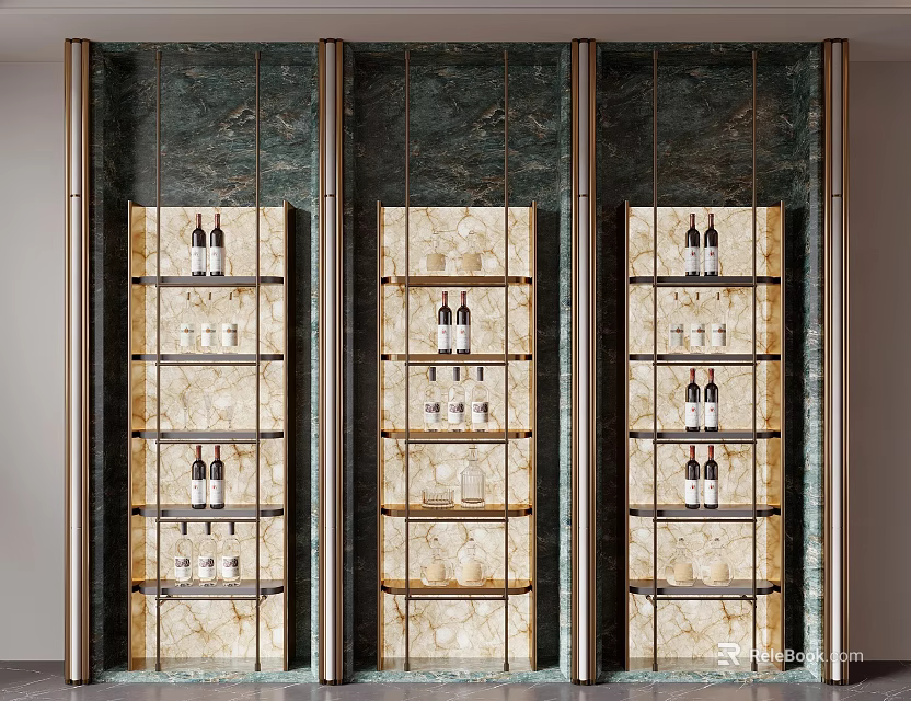 Elegant Modern Wine Cabinet With Marble Shelves And Metal Frame For Wine Storage 3d model 