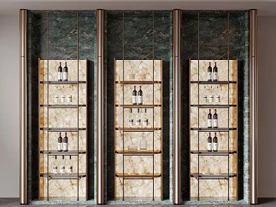 Elegant Modern Wine Cabinet With Marble Shelves And Metal Frame For Wine Storage 3d model