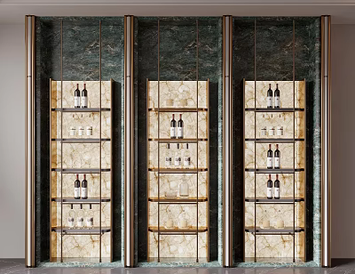 Elegant Modern Wine Cabinet With Marble Shelves And Metal Frame For Wine Storage 3d model