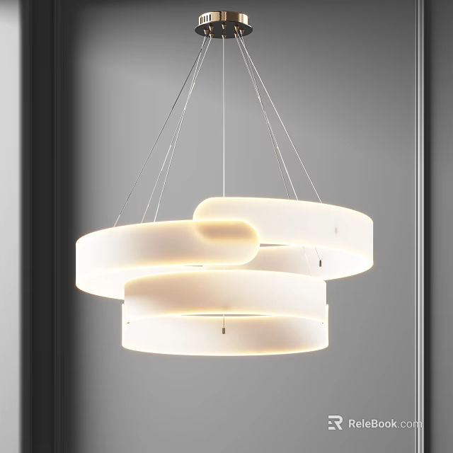Modern Sleek Chandelier With White Circular Rings And Illuminated Design For Interior Spaces 3d model 