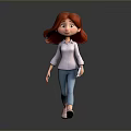 Game Movie Female Character With Long Red Hair White Shirt Blue Pants Walking Holding Notebook
