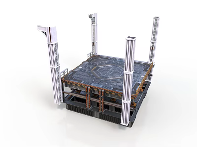 Industrial Construction Structural Components With Metal Columns Beams And Platform Framework 3d model