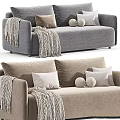 Off White And Brown Sofas With Pillows Blanket And Round Cushions 3d model