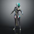 Fantasy Female Character In Ornate Armor With Green Headdress Golden Accents And Blue Details 3d model