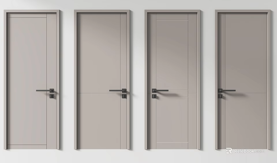 Modern Minimalist Hinged Doors With Black Handles And Smooth Surface Design 3d model