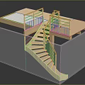 Wooden Staircase And Platform Structure With Transparent Railing Display Model 3d model