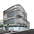 Modern Commercial Complex Featuring Glass Curtain Wall Multi Storey Transparent Design And Open Staircase