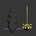 3D Purple And Yellow White Cartoon Characters With Horns And Striped Design