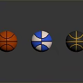 Three Colorful Household Basketballs in Orange Blue White and Black Yellow Hues with Reflections