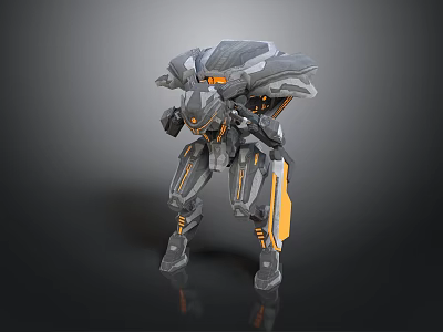 Futuristic Mechanical Robot 3D Model With Gray Armor And Orange Accents 3d model