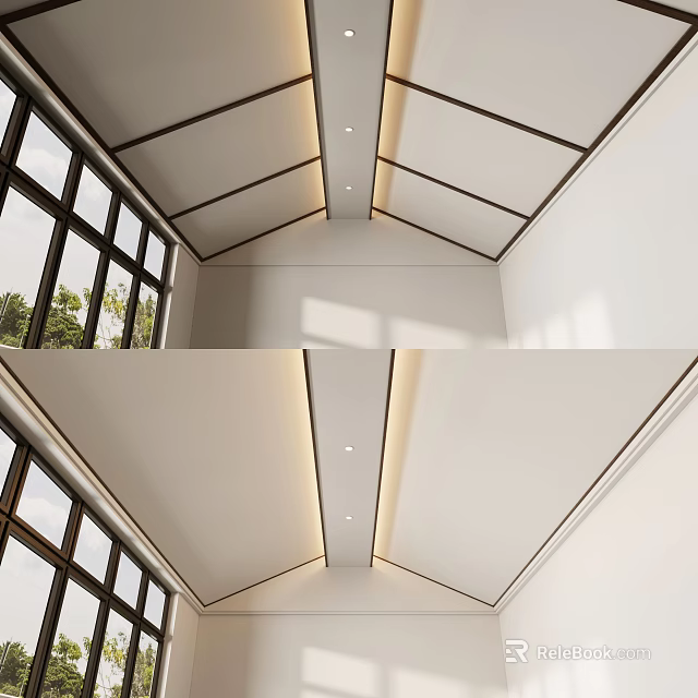Modern Ceiling Design With Wooden Frames Recessed Lighting And Clean Lines 3d model 