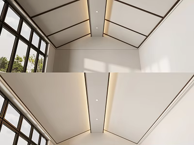Modern Ceiling Design With Wooden Frames Recessed Lighting And Clean Lines 3d model