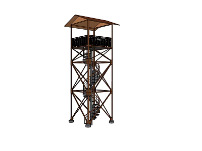 Outdoor Steel Structure Tower With Spiral Staircase And Roofed Observation Deck 3d model