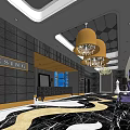 Luxurious KTV Corridor Interior Design With Modern Marble Floor And Chandelier
