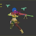 A Woman Kneeling With Sniper Rifle And Flying Yellow Black Drones