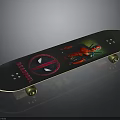 Black Skateboard With Deadpool Graphic Design And Yellow Wheels