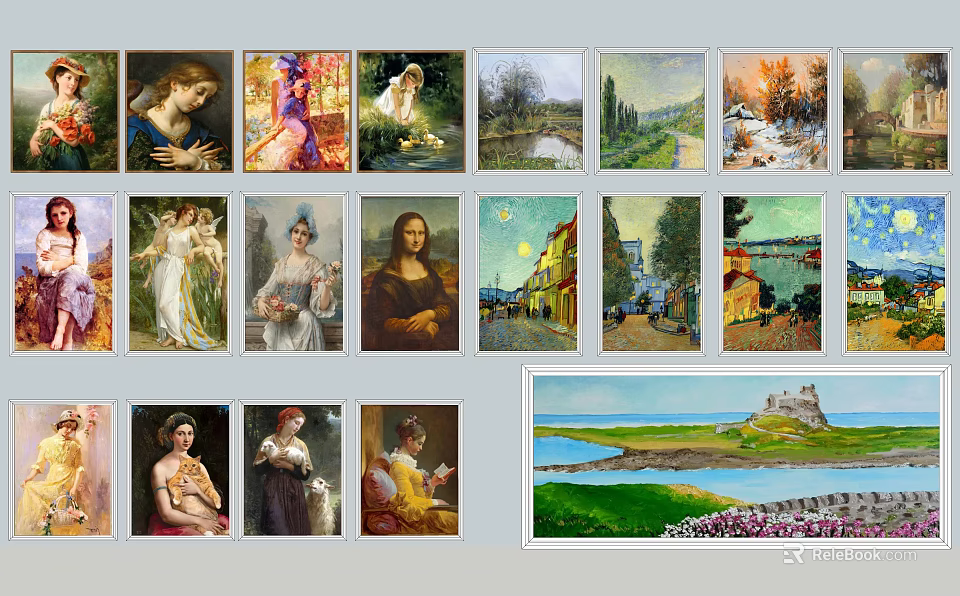 Diverse Character Paintings Collection Featuring Classical and Modern Portrait Artworks 3d model 