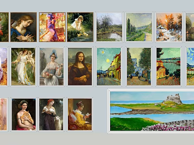 Diverse Character Paintings Collection Featuring Classical and Modern Portrait Artworks 3d model