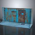 Old Rusty Blue Metal Door With Brown Wooden Door On Concrete Slab