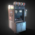 Modern Beverage Dispenser With Multiple Syrup Containers Dispensing Taps And Storage Cabinet