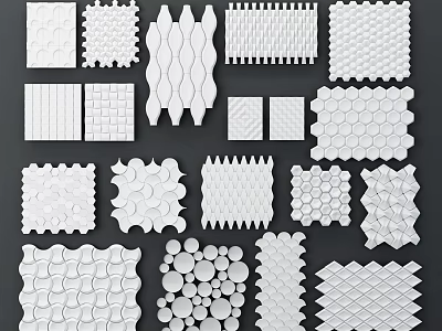 White Decorative Tiles for Background Wall with Various Textures Shapes and Patterns 3d model