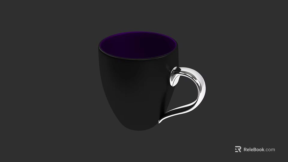 Black Beverage Mug With Purple Interior And Silver Handle On Gray Background 3d model 