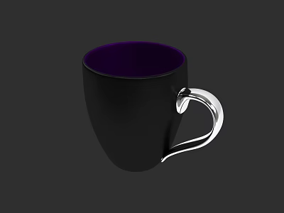 Black Beverage Mug With Purple Interior And Silver Handle On Gray Background 3d model