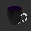 Black Beverage Mug With Purple Interior And Silver Handle On Gray Background