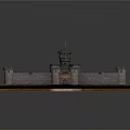 Cartoon Castle Scene With Stone Walls Towers Moat And Green Grass