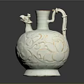 Celadon Vase With Dragon Shaped Decoration Lotus Patterns And Bamboo Handle
