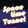 Futuristic Elevator Aisle Featuring Space Time Tunnel And Neon Purple Blue Lighting