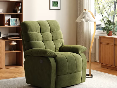 Green Velvet Recliner Chair With Tufted Back and Wide Armrests In Living Room 3d model