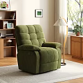 Green Velvet Recliner Chair With Tufted Back and Wide Armrests In Living Room