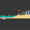 Scenic Sandy Beach With Ocean Water Colorful Umbrellas Small Boat And Lifeguard Stand