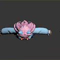 Game Character With Pink Hair Cat Ears Blue Sweater Red Heart And Pink Knife