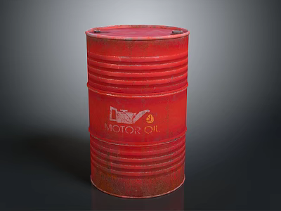 Red Cylindrical Metal Motor Oil Barrel With Brand Label And Smooth Surface 3d model