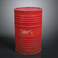 Red Cylindrical Metal Motor Oil Barrel With Brand Label And Smooth Surface