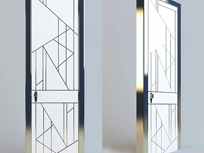 Modern Swing Door With Geometric Patterns Glass Panel And Metal Frame 3d model