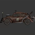 Rusty Modified Car With Roof Mounted Antennas And Worn Exterior Design