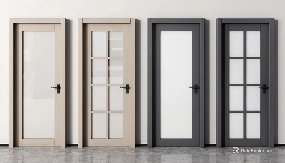 Modern Swing Doors With Glass Panes In Beige And Gray For Interior Design 3d model 